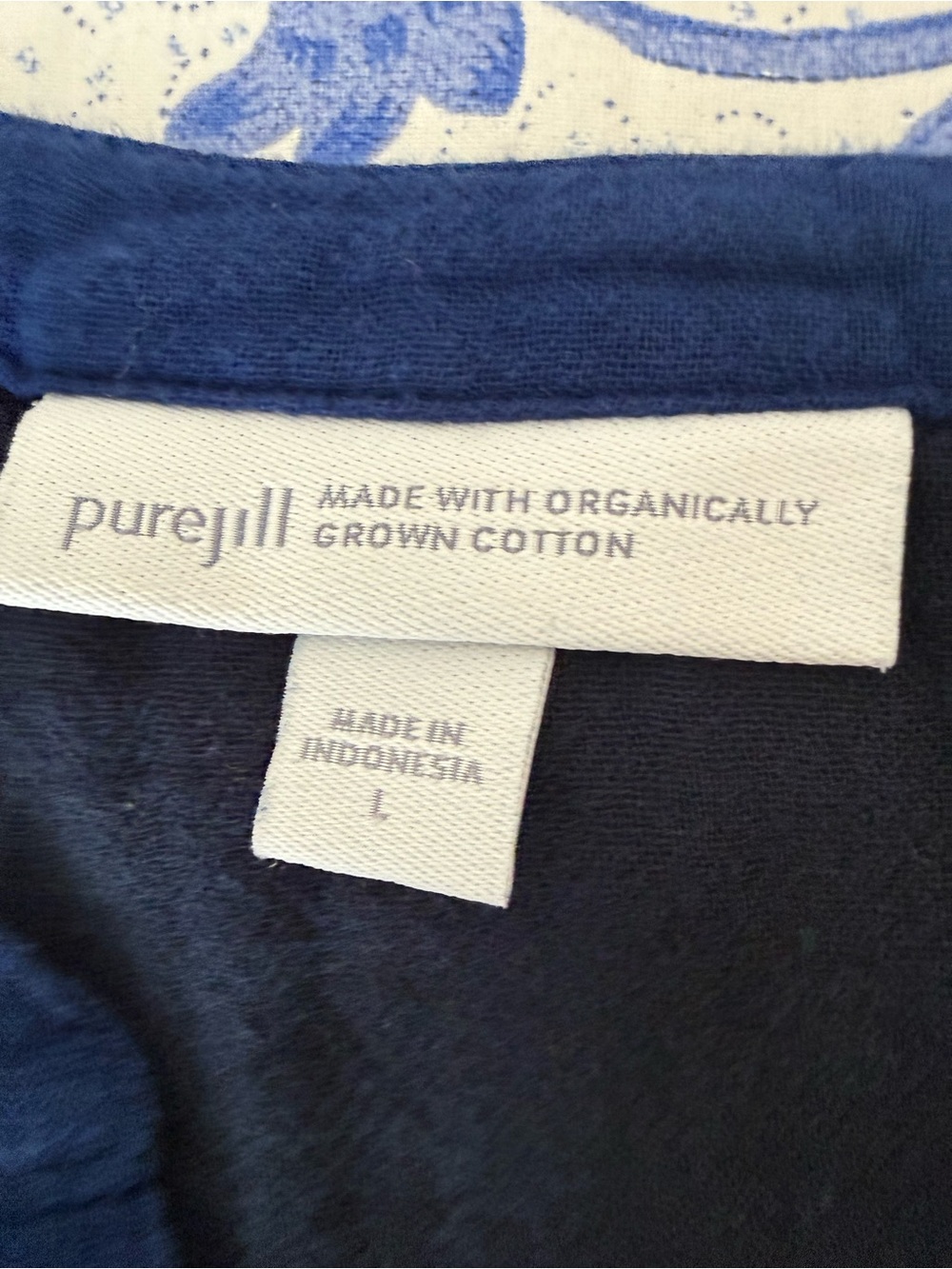 Pure Jill Navy Organic Cotton Gauzy Minimalist midi dress roll tab sleeves Large - Picture 4 of 9